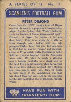 1963 Scanlens NRL #2 Peter Dimond Back